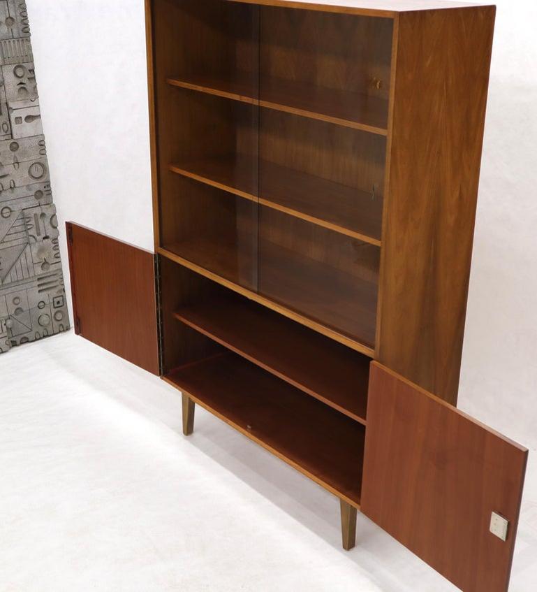 Danish teak Mid-Century Modern Bookcase Cabinet Credenza Hutch Two Glass Doors