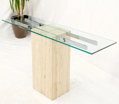 Travertine Pedestal Base Glass Top Console Sofa Hall Table