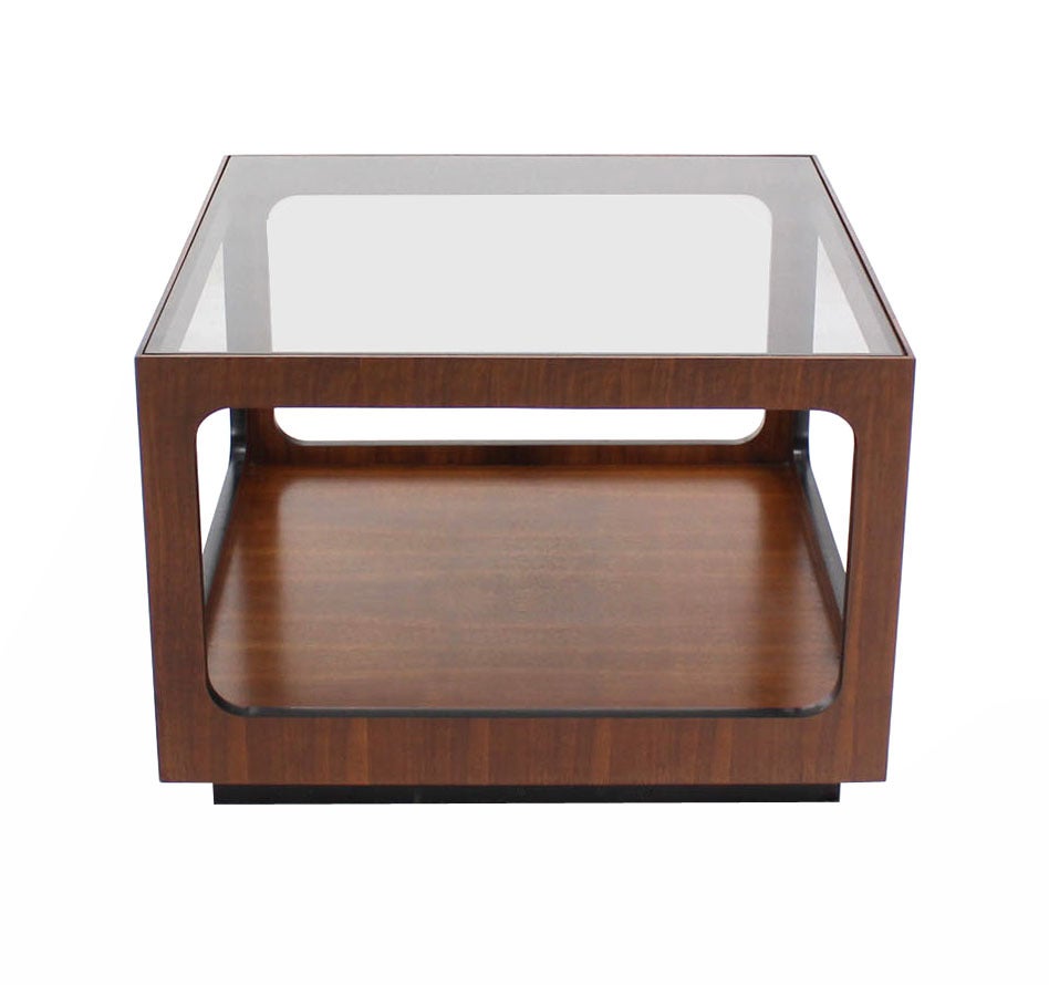 Square Walnut Base and Glass-Top Coffee or Side Table
