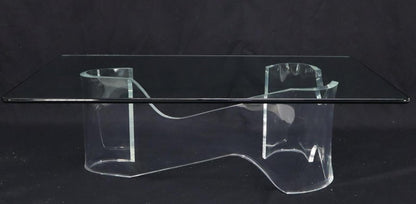 Thick Bent Lucite Organic Shape Base Rectangle Glass top Coffee Table