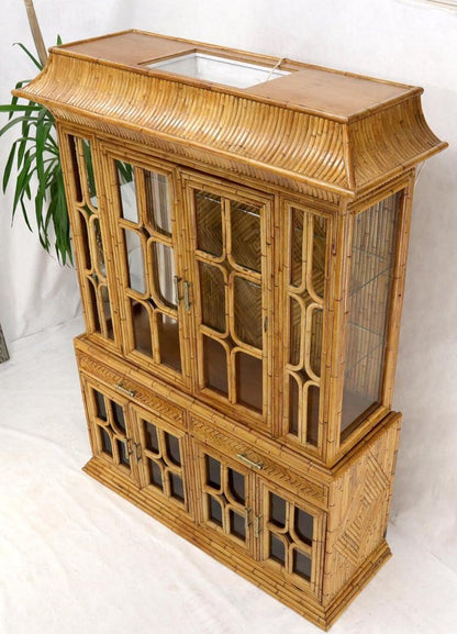 Oriental Asian Style Bamboo Rattan Hutch Buffet Display Cabinet Curio Sideboard