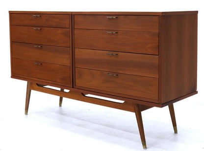 Three Pcs Mid-Century Modern Oiled Walnut Chest Dresser Credenza w/ Waive Pulls