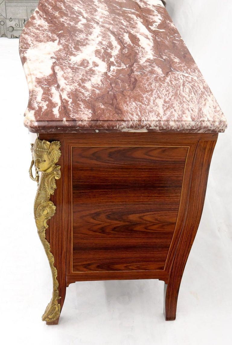 Bombe French Marble Top Bronze Ormolu Louis XV Style 4 Drawers Dresser Commode
