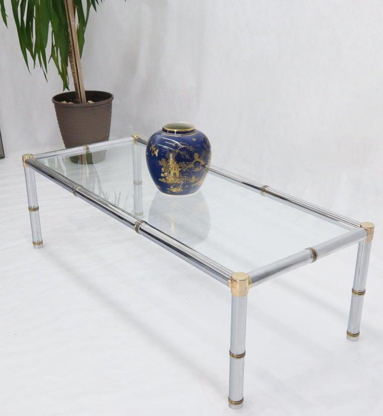 Faux Bamboo Rectangular Brass and Chrome Glass Top Coffee Table