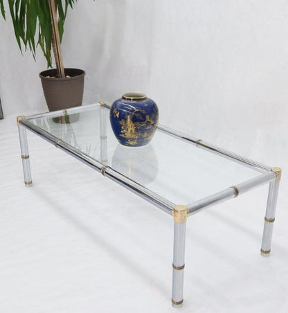 Faux Bamboo Rectangular Brass and Chrome Glass Top Coffee Table