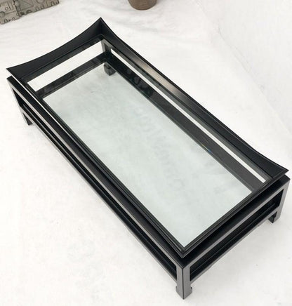 James Mont Rectangle Black Lacquer Glass Top Deco Mid Century Coffee Table