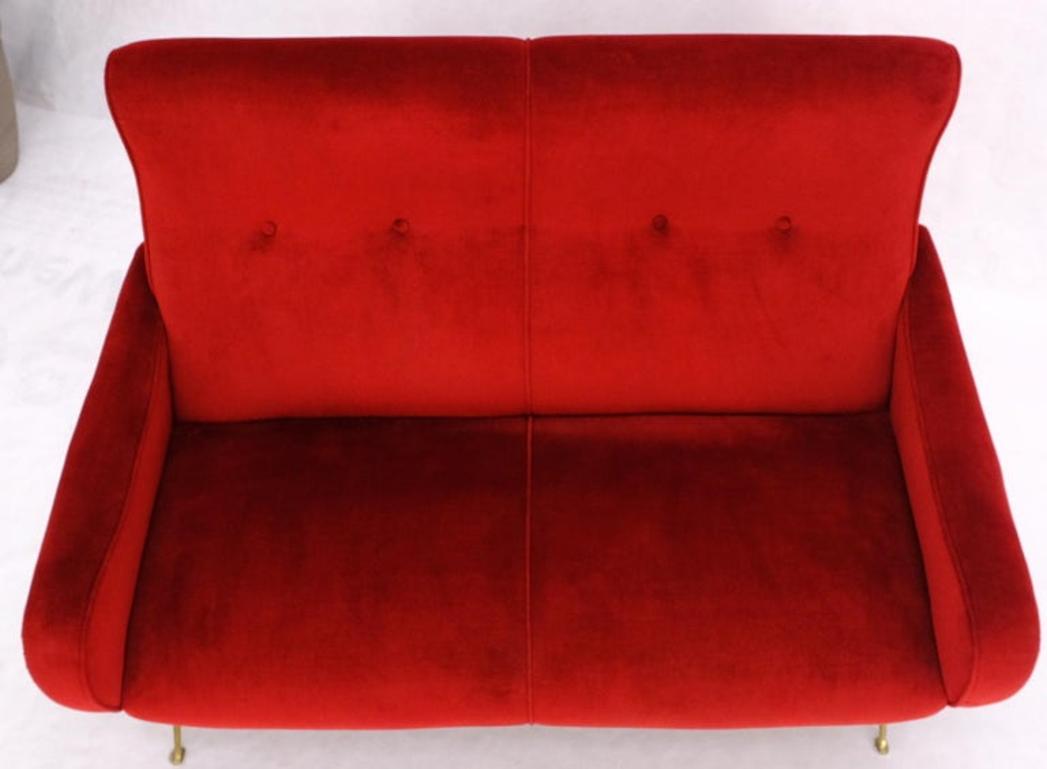 Red Upholstery Brass Legs Mid century Italian Modern Sofa Loveseat