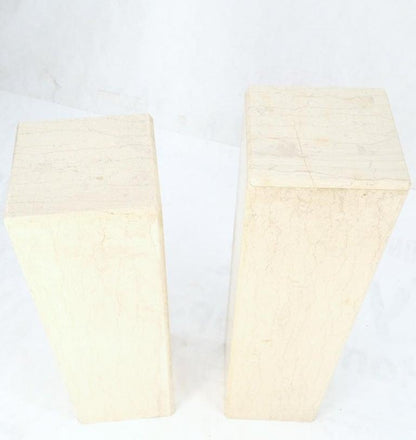 Mid-Century Modern Square Beveled Tall Travertine Marble Pedestals End Tables