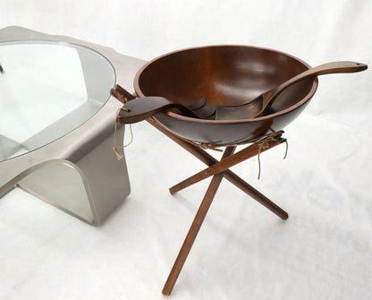 Extra Large Turned Teak Wood Salad Bowl on Tripod Stand