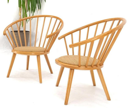 Pair of Japanese Mid Century Modern Akita Mokko Fan Barrel Back Lounge Chairs