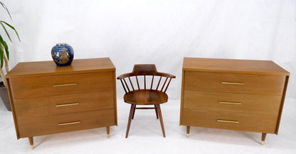 Pair John Stuart Refinished 3 Drawer Bachelor Chests Dressers W/ Long Brass Pull