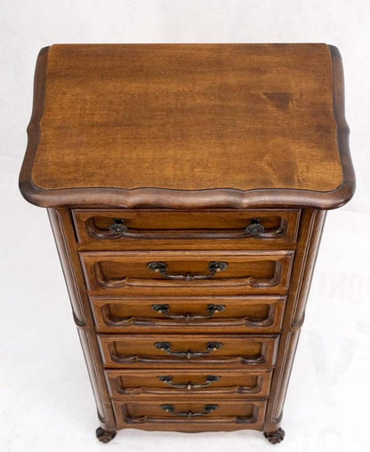 French Carved Walnut Lingerie 6 Dovetails Drawer Chest Dresser Drop Pulls
