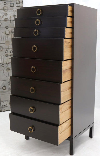 Mid-Century Modern Tall 8 Drawers Ebonized Mahogany Lingerie High Chest Dresser
