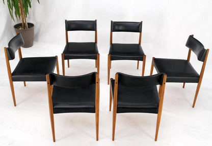 Set of 6 Danish Teak Mid Century Modern Dining Chairs in Black Upholstery