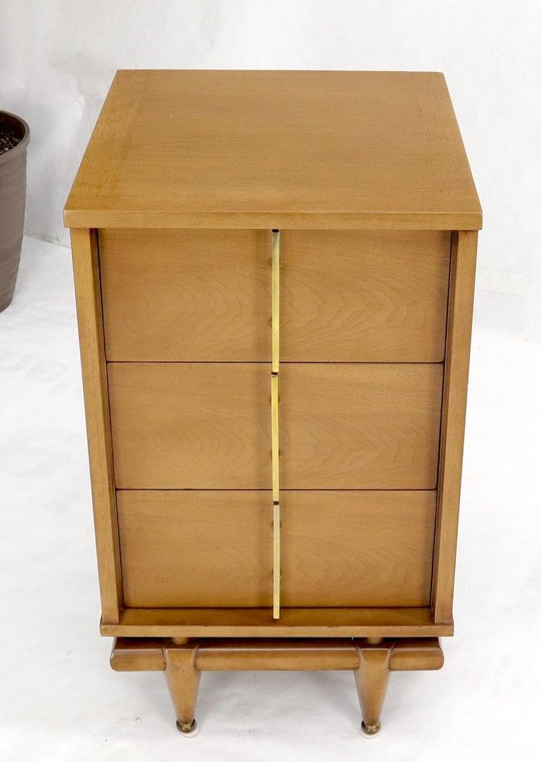 Light American Walnut Three Drawer End Table Night Stand w/ Brass Hardware Pulls