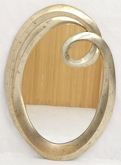 Oval Art Nouveau Style Silver Leaf Mirror