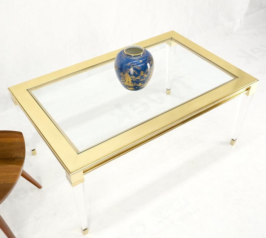 Large Mid Century Modern c.1970's Lucite Brass Glass Top Rectangle Coffee Table