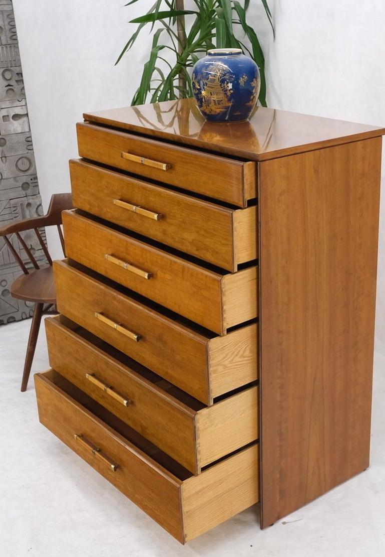 John Stuart Honey Amber Maple High Chest 6 Drawers Dresser Cabinet Wooden Pulls