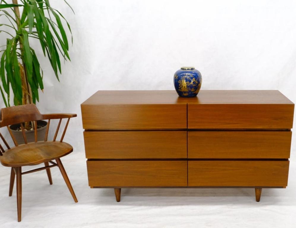 American Walnut Block Front 6 Drawers Long Dresser Credenza Restored Mint