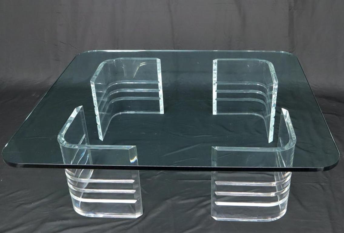 Large Wide Rectangle Rounded Corners Thick Glass Coffee Table