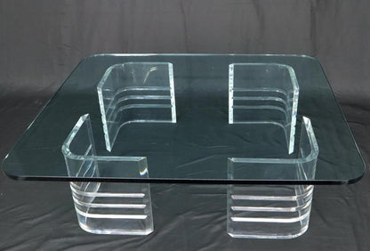 Large Wide Rectangle Rounded Corners Thick Glass Coffee Table