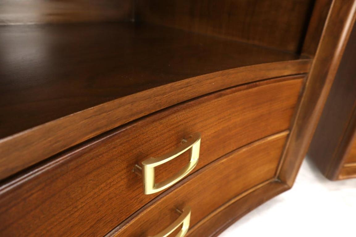 Pair of Paul Frankl Walnut Nightstands for Johnson Furniture Solid Brass Pulls