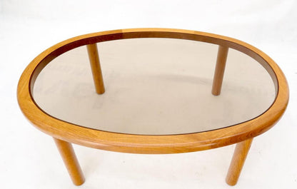 Danish Mid-Century Modern Oval Coffee Table with Smoked Glass Top