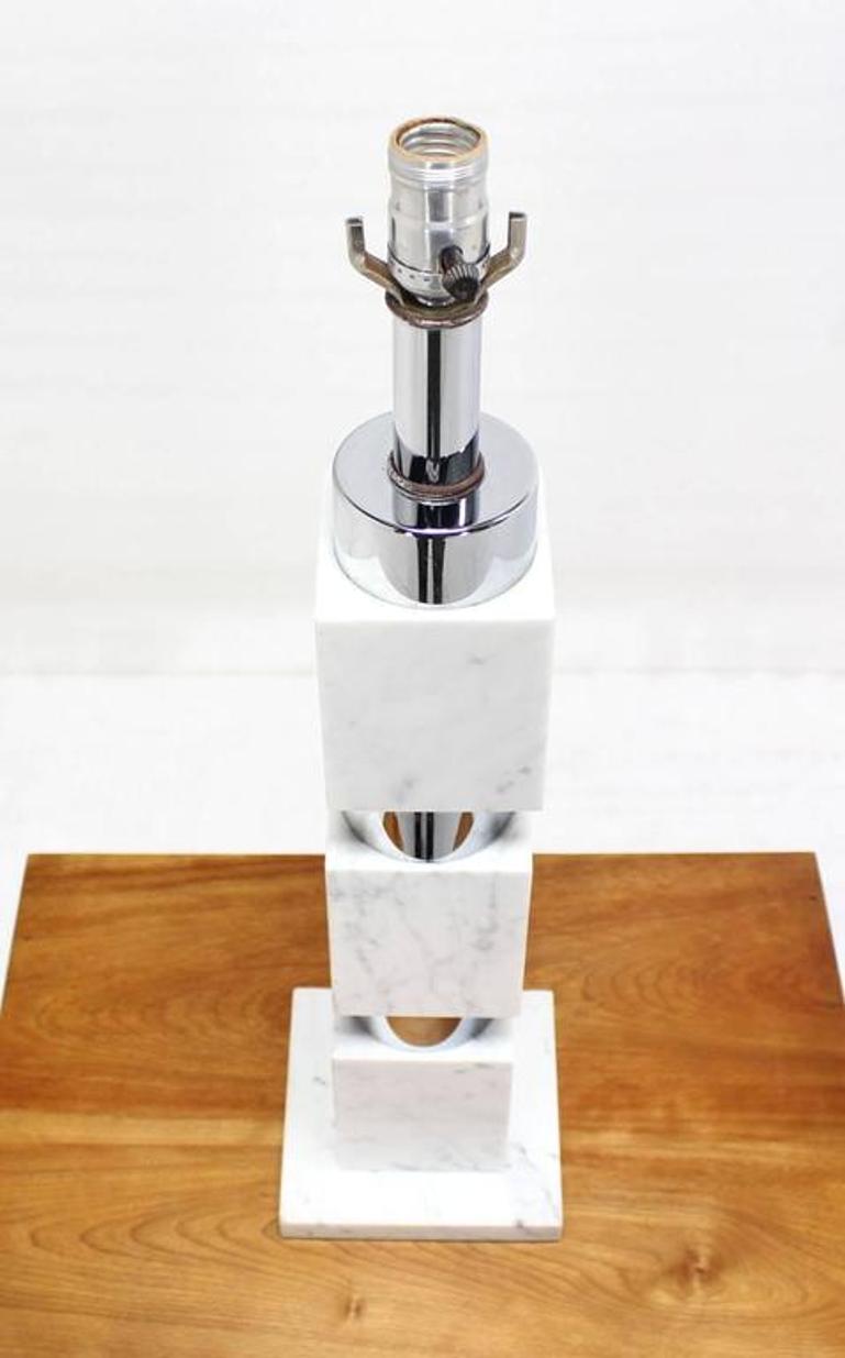 Chrome and Marble Stacked Blocks Table Lamp.