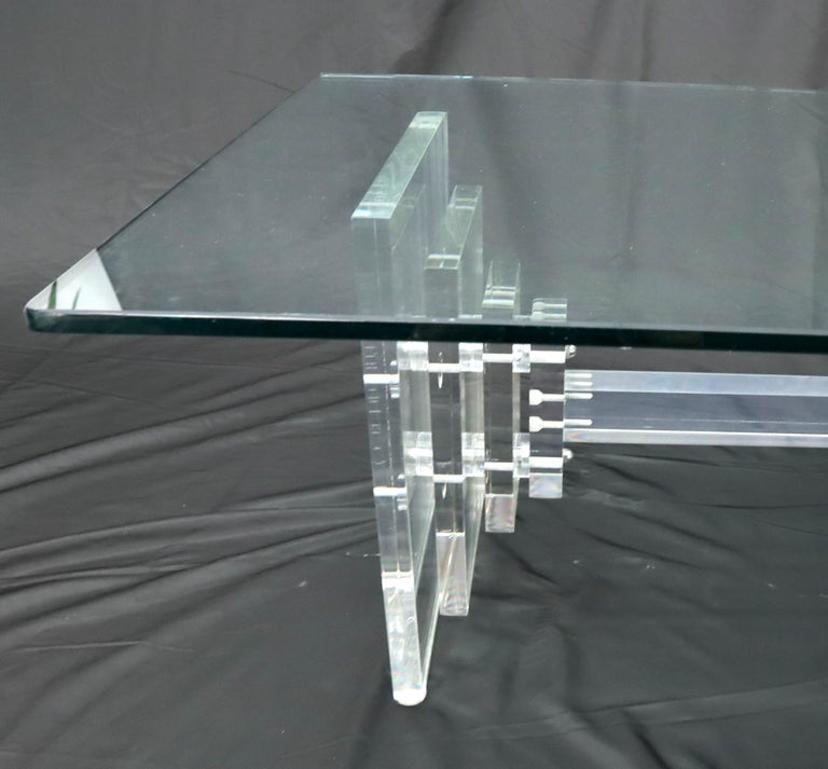 Stacked Lucite Base Rectangular Glass Top Coffee Table