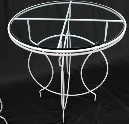 Pair of Midcentury Ice Cream Style Round Folding Cafe Tables Glass Tops