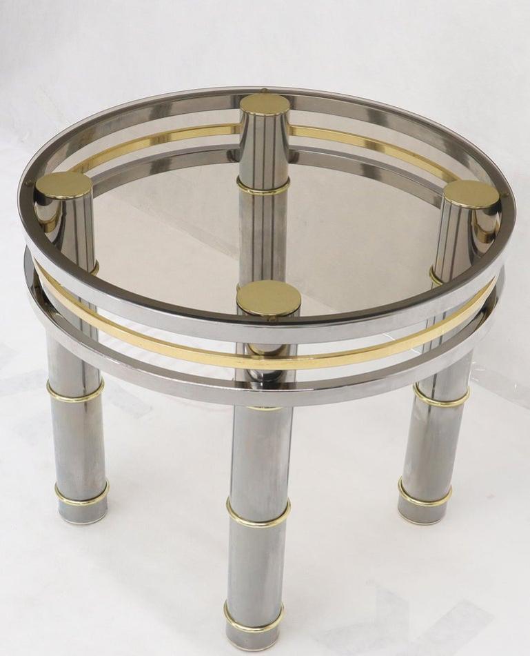 Chrome Brass Smoked Glass Round Side Table Stand