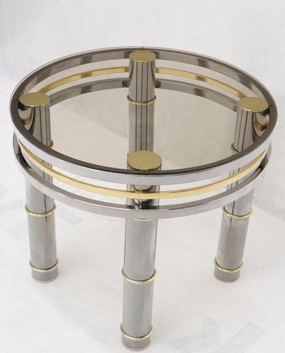Chrome Brass Smoked Glass Round Side Table Stand