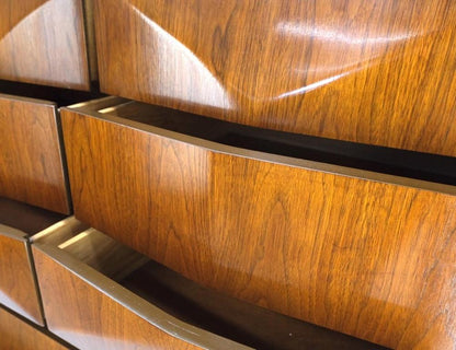Mid-Century Modern Diamond Front Walnut 8 Drawers High Chest Dresser Cabinet
