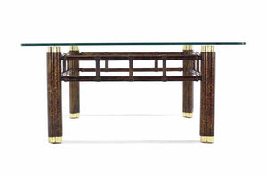 Faux Bamboo Bronzed Metal Base Square Coffee Table