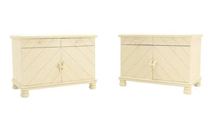 Pair of White Textured Paint Decorative Hollywood Regency Nightstands End Tables