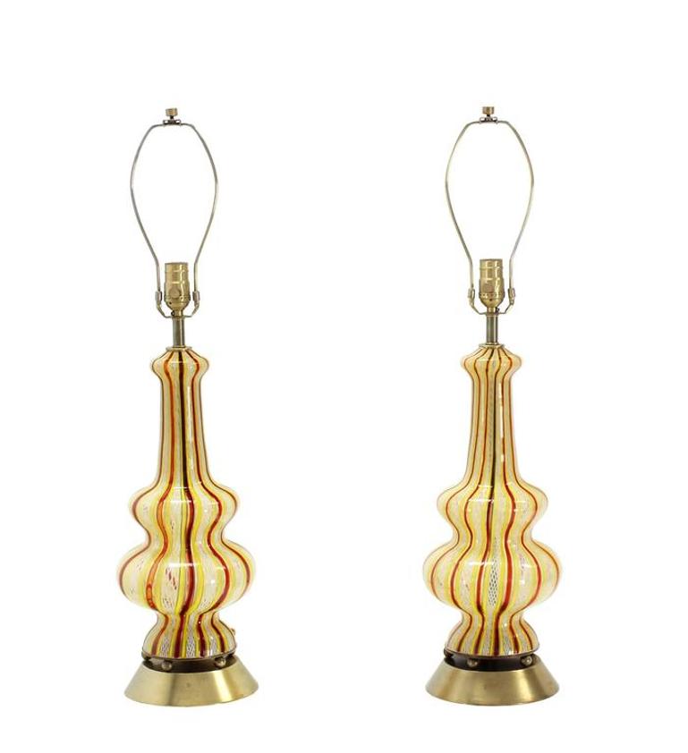 Pair of Decorative Murano Style Blown Glass Table Lamps