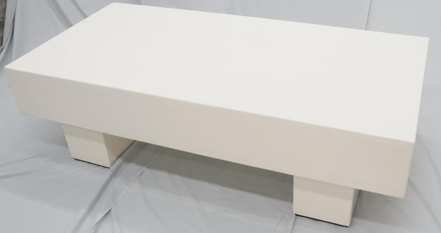 Mid Century Modern Double Pedestal Thick Cream Off-White Lacquer Coffee Table