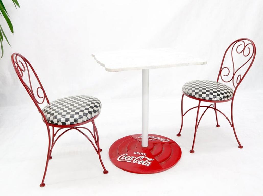 Two Chairs Cast Iron Marble-Top Table Coca-Cola Dinette Ice Cream Set Cafe Table