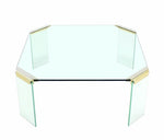 Large Square Glass Top Legs Brass Bracket Base Coffee Table