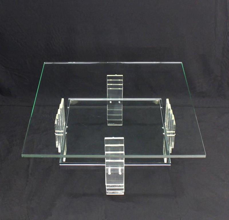 Nice Large Lucite and Glass Square Coffee Table