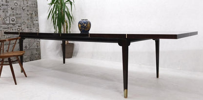 Large Tommi Parzinger Lacquered Mahogany Brass Feet Tapered Legs Dining Table