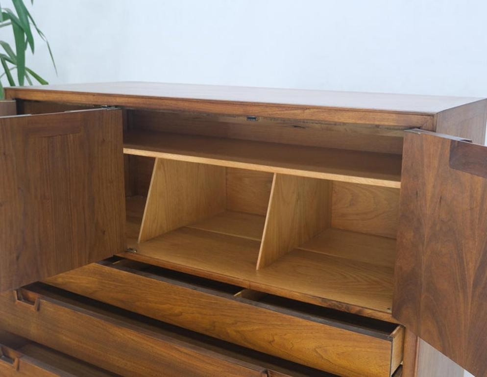 Mid Century John Stuart Walnut 2 Doors 4 Drawers Gentleman's High Chest Dresser