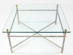 Metal Faux Bamboo, Chrome and Brass Base, Glass-Top Square Coffee Table