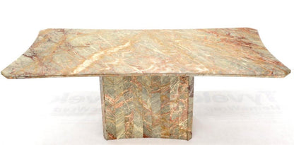 Concave Side Rectangular Pedestal Base Marble Dining Conference Table