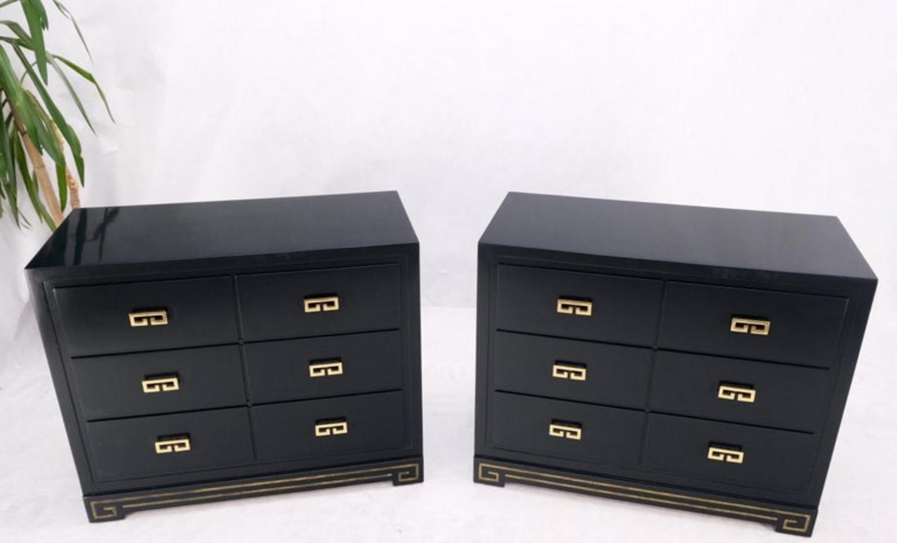 Pair John Stuart Ebonized Lacquer Greek Key Brass Pulls Bachelor Chests MINT!