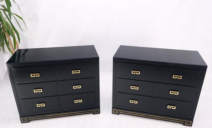 Pair John Stuart Ebonized Lacquer Greek Key Brass Pulls Bachelor Chests MINT!