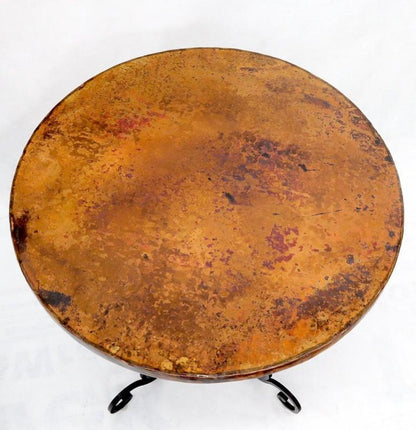 Hammered Coper Top Wrought Iron Base Round Dining Dinette Cafe Table