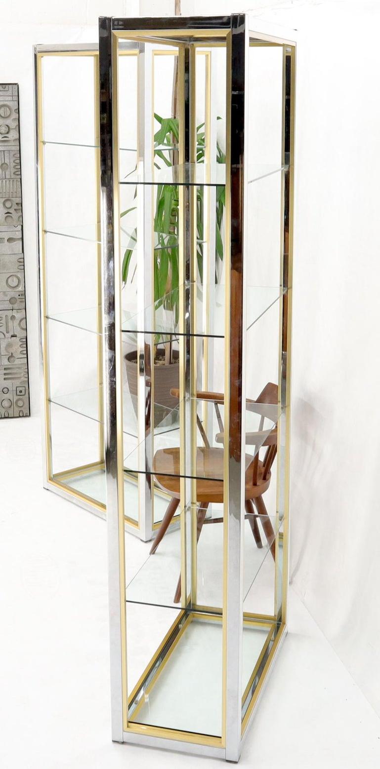 Pair of Chrome Brass and Glass Mid-Century Modern Étagères