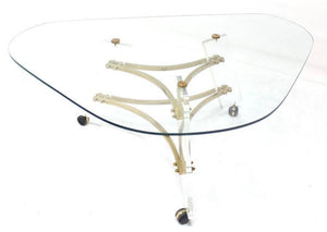 Midcentury Modern Kidney Shape Brass and Lucite Base Coffee Table
