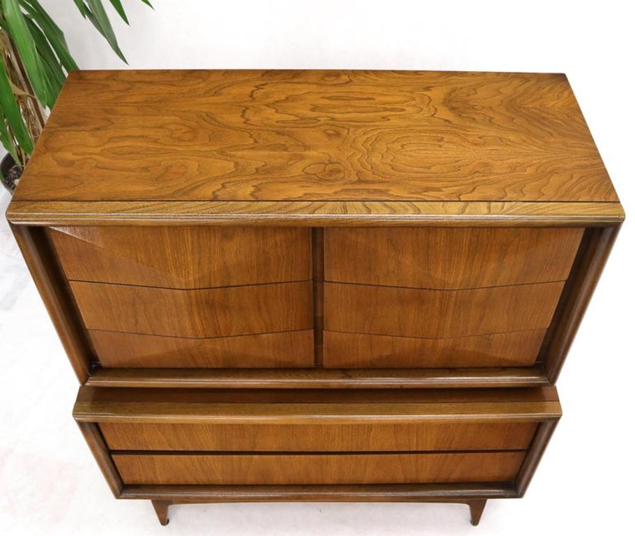 Diamond Front Walnut Mid-Century Modern Double High Chest Dresser